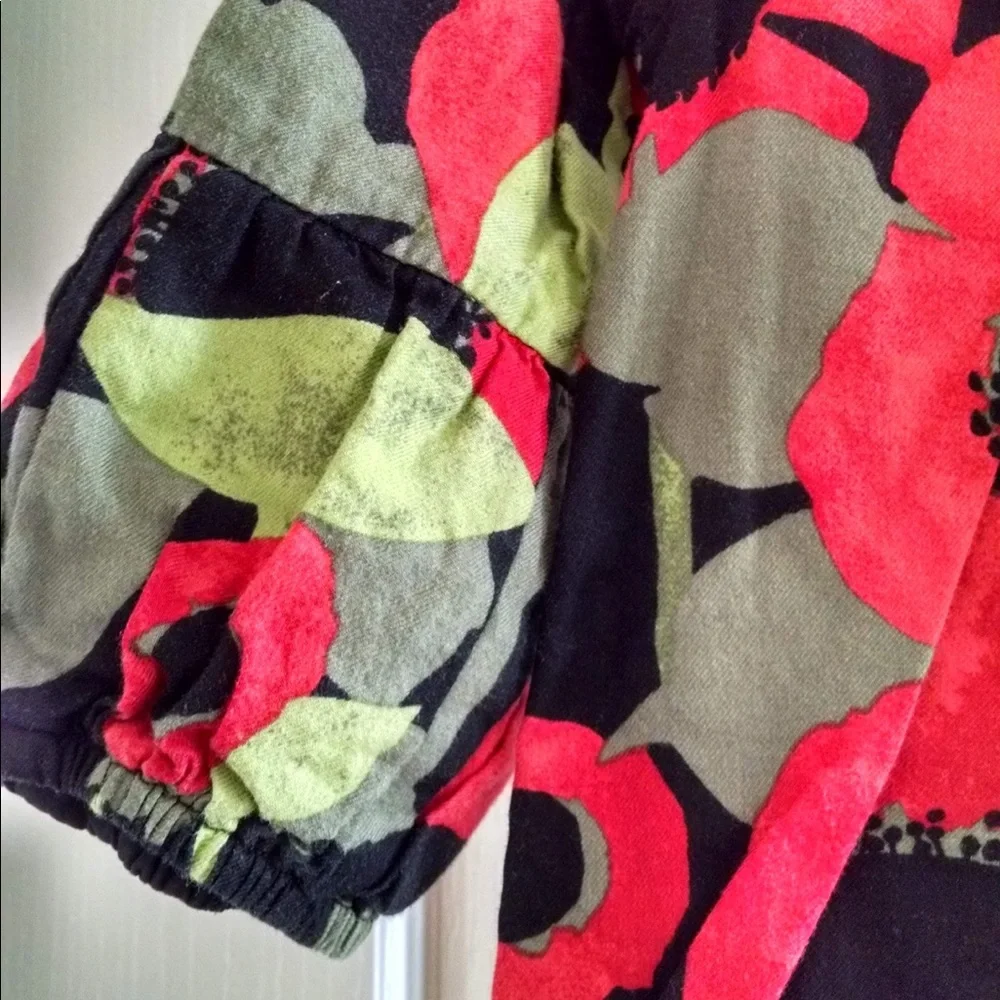 Baby Gap Red And Olive Floral Cotton Dress Size 3T